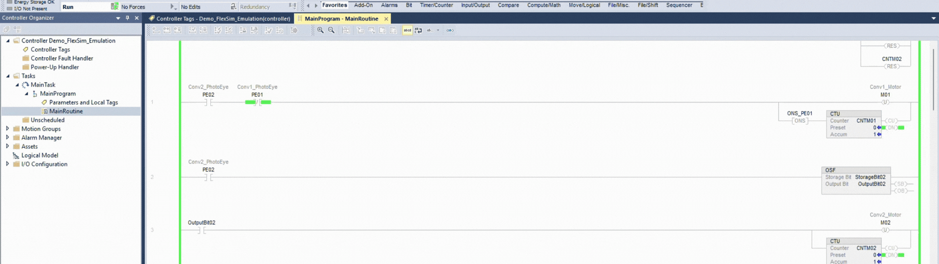 3D simulation with PLC emulation for control logic testing