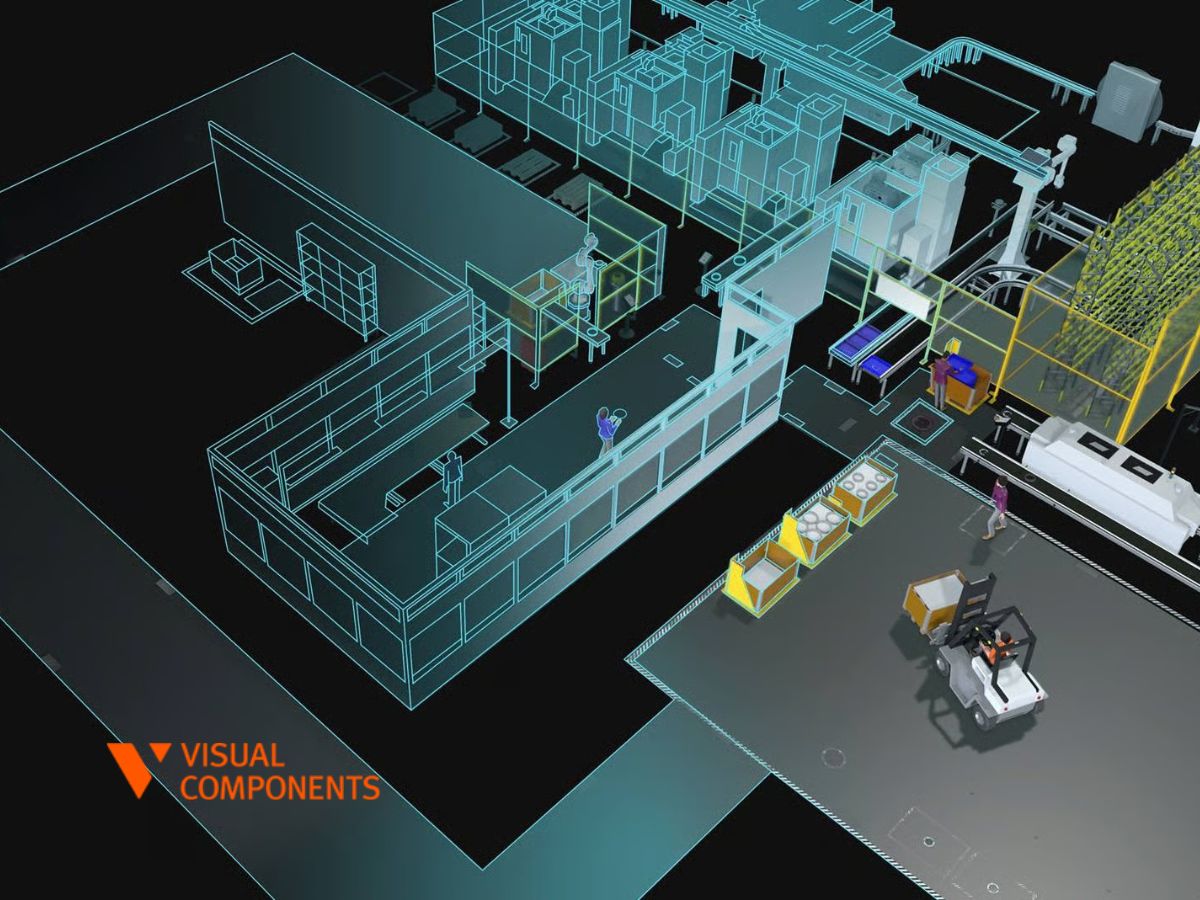 Digital factory layout combining physical production systems and virtual simulation environment / Layout di fabbrica digitale che combina sistemi produttivi reali e ambiente di simulazione virtuale