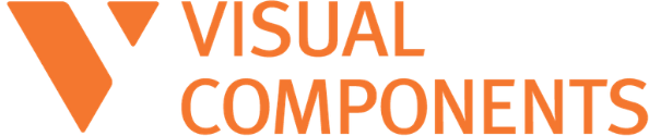 Visual Components logo symbolizing integrated 3D manufacturing simulation, enabling Digital Twin modeling, factory layout optimization and offline robot programming for Smart Factory environments